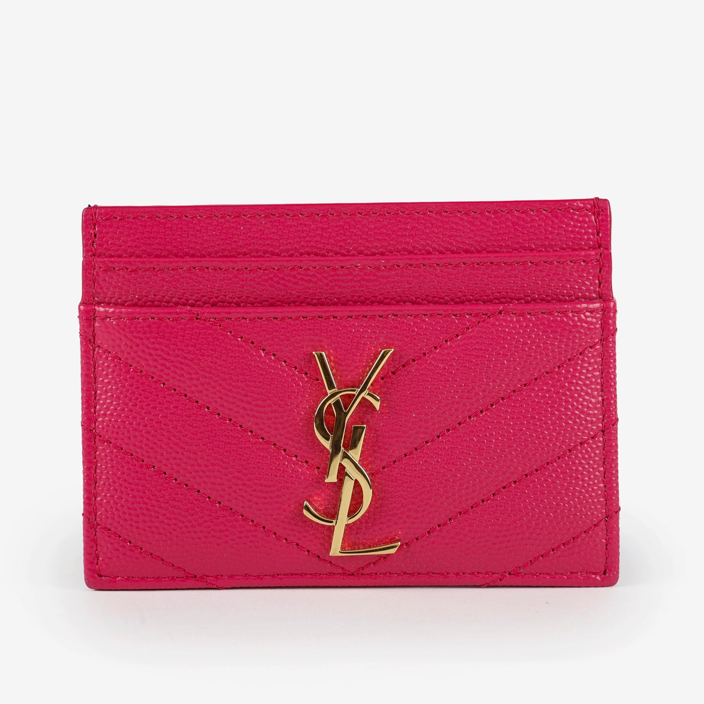 Card Holder, Pink Grain de Poudre Gold Hardware