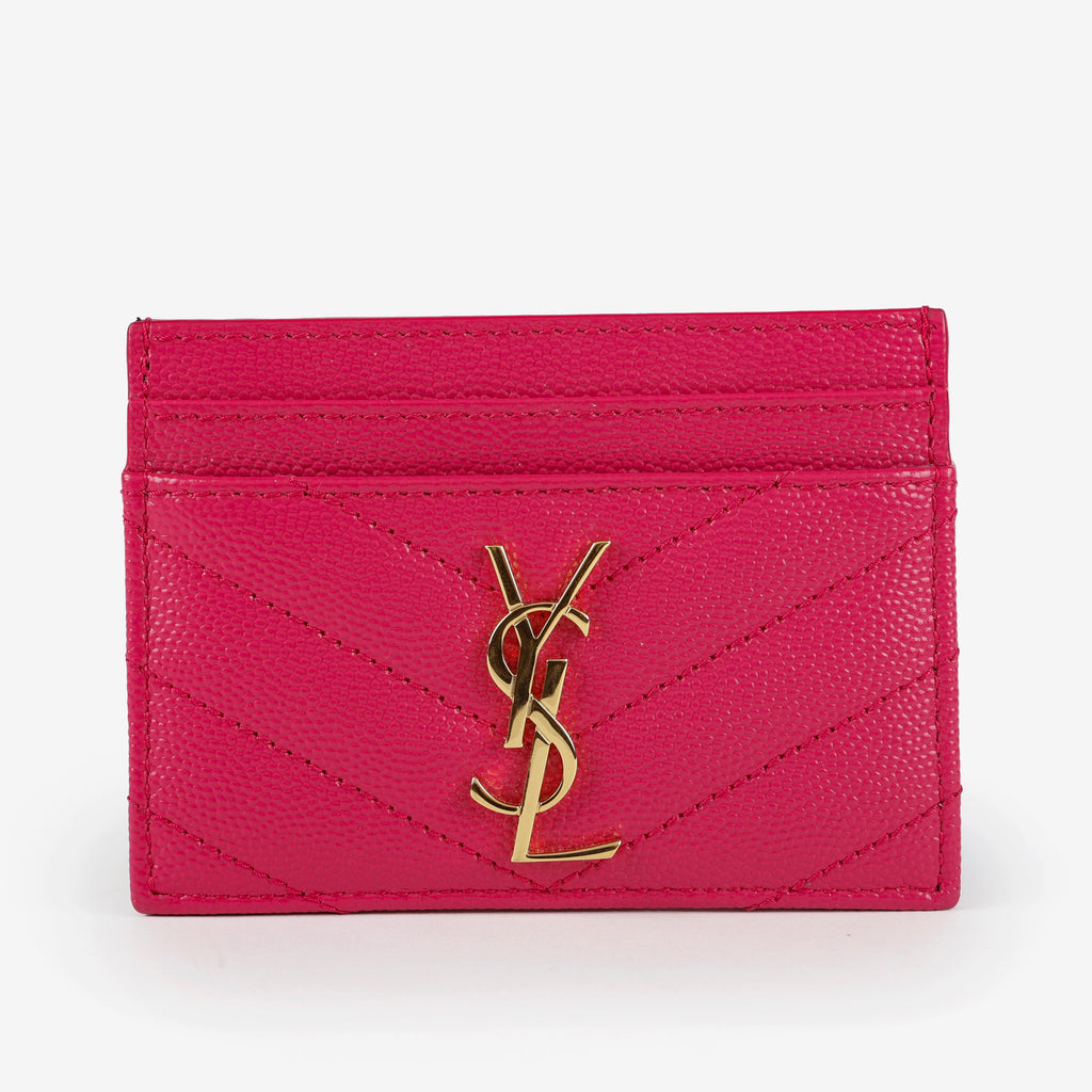 Card Holder, Pink Grain de Poudre Gold Hardware