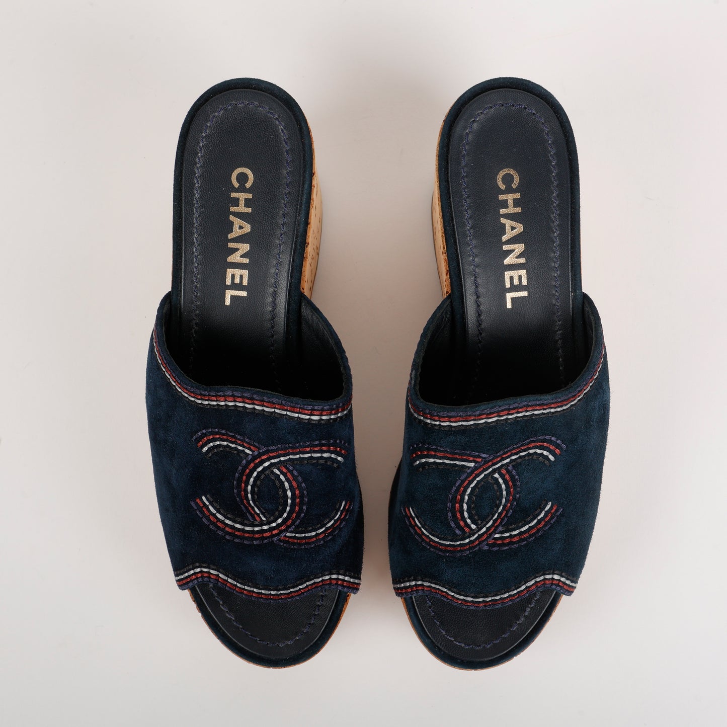 Cork Platform Wedges Suede, Navy