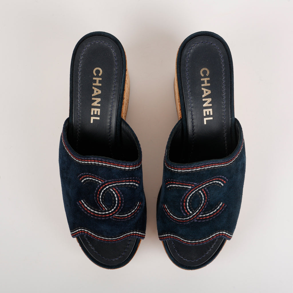Cork Platform Wedges Suede, Navy