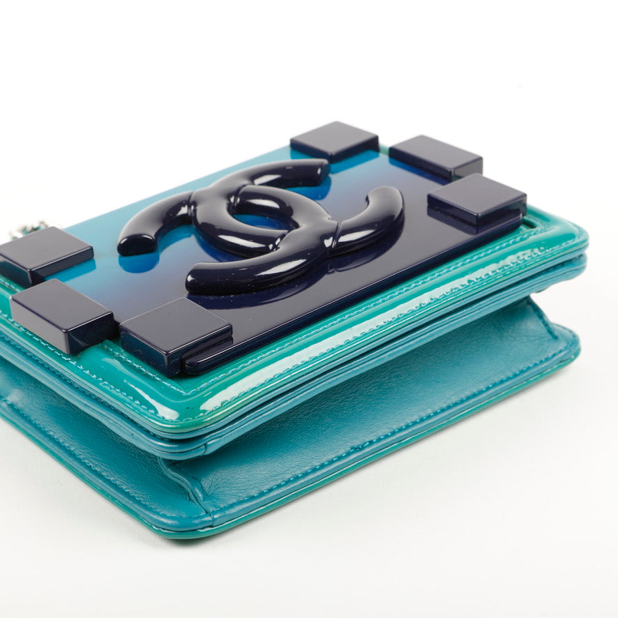 Plexiglass Patent Mini Boy Brick Flap Turquoise Navy