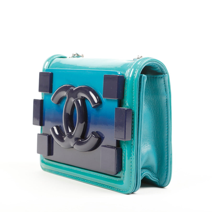 Plexiglass Patent Mini Boy Brick Flap Turquoise Navy