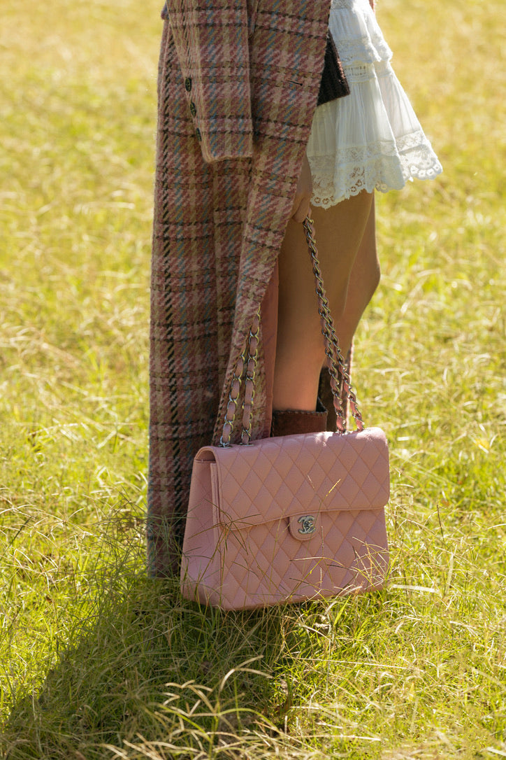 Maxi Single Flap, Pink Caviar Silver Hardware