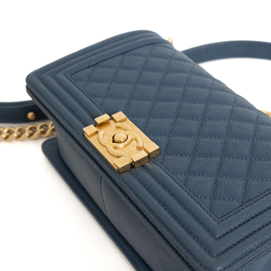 Old Medium Boy Bag Blue Caviar Brushed Gold