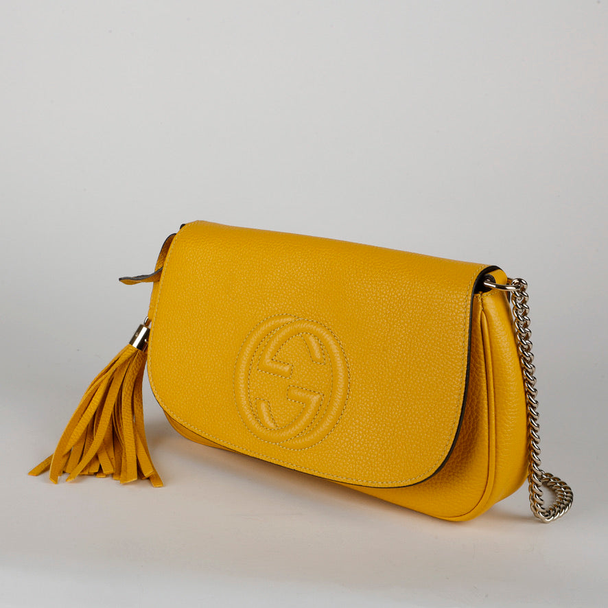 Medium Soho Shoulder Bag, Yellow Calfskin