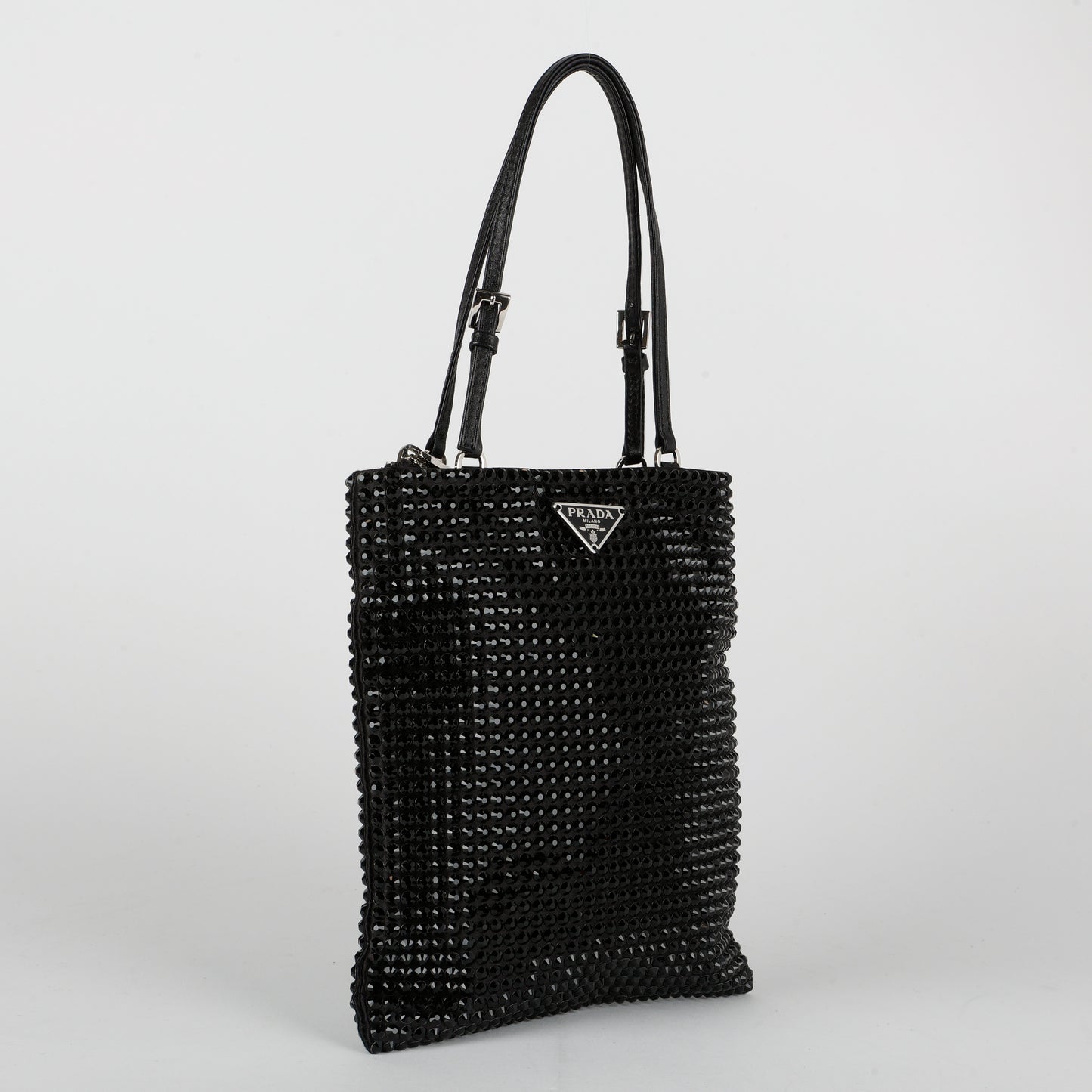 Crystal Embellished Satin Tote Black