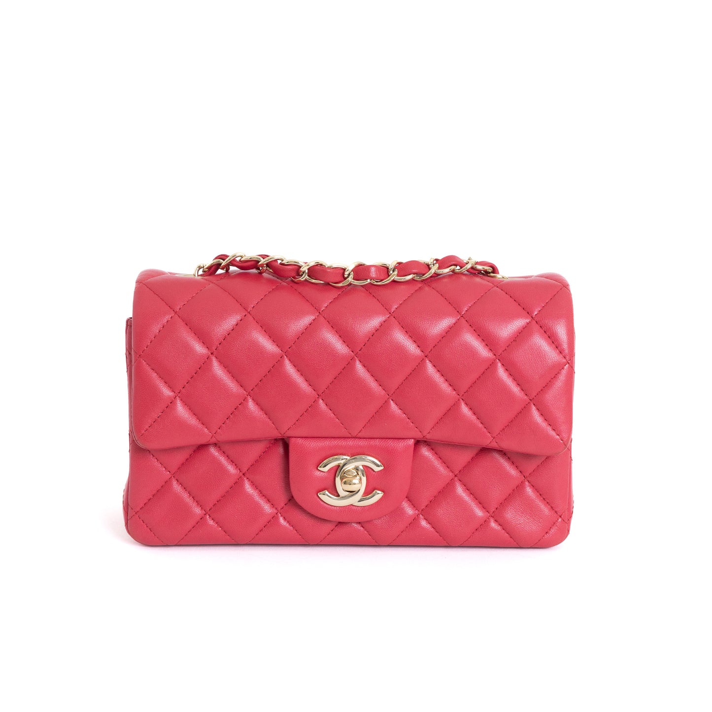 Mini Rectangular Flap, Raspberry Red Lambskin 6877