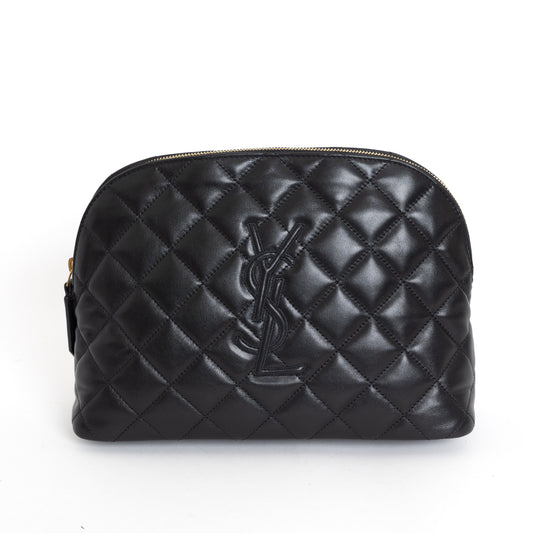 Large Diamond Quilted Cosmetic Pouch Black 2720