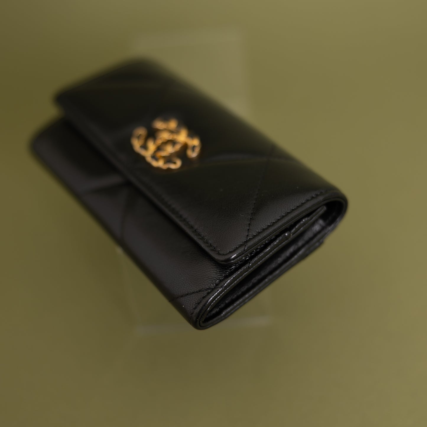 19 Flap Wallet, Black Lambskin 9874