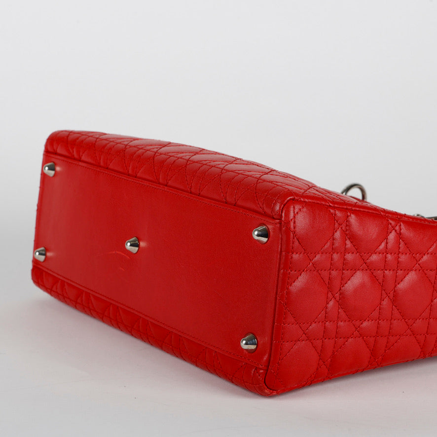 Large Lady Dior Red Lambskin