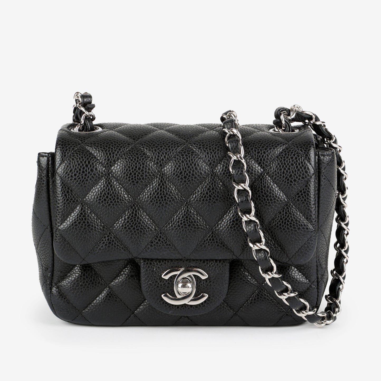 Mini Square Flap, Black Caviar SHW
