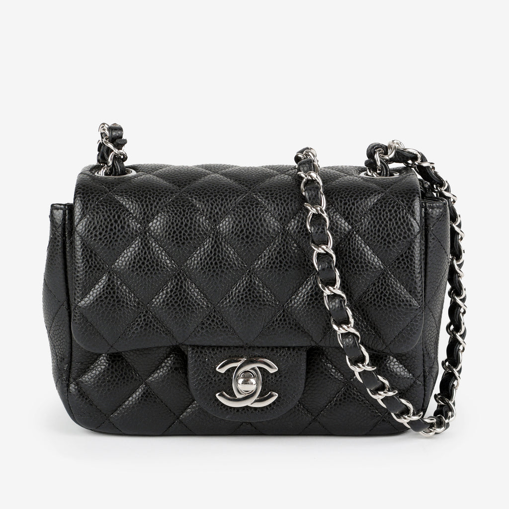 Mini Square Flap, Black Caviar SHW