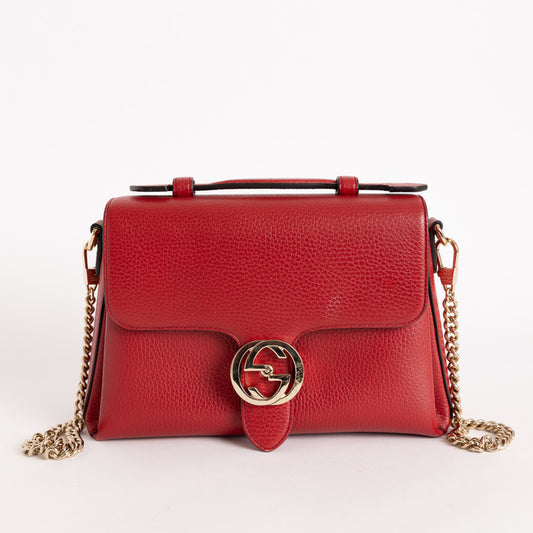 Gucci Dollar Calfskin Interlocking G Top Handle Shoulder Bag Red 5352