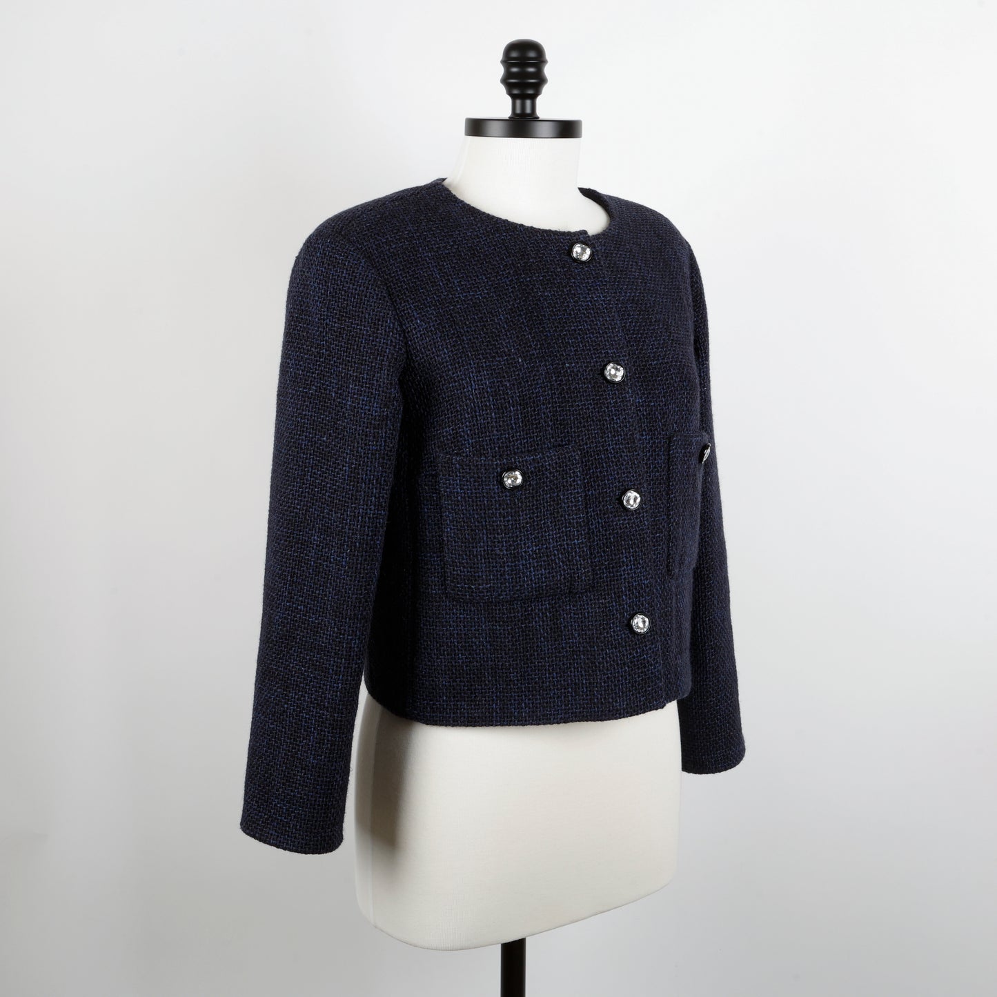 Navy Blue Tweed Fantasie Cropped Jacket (21B)