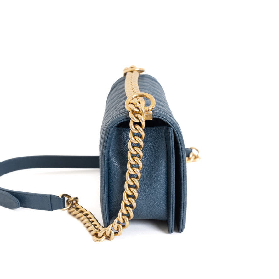 Old Medium Boy Bag Blue Caviar Brushed Gold