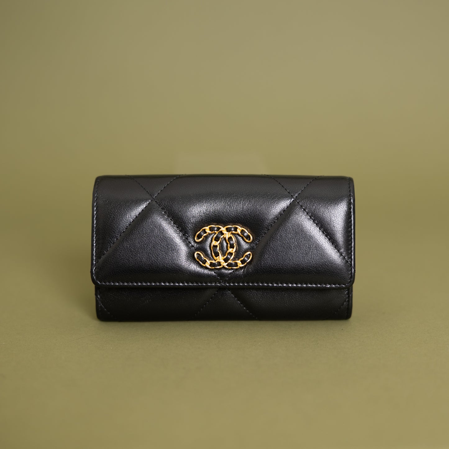 19 Flap Wallet, Black Lambskin 9874