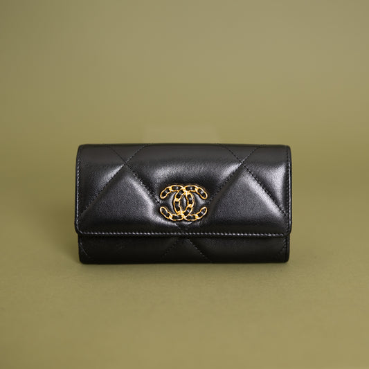 19 Flap Wallet, Black Lambskin 9874