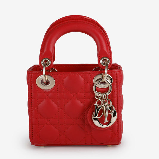 Micro Lady Dior Red Cannage Lambskin