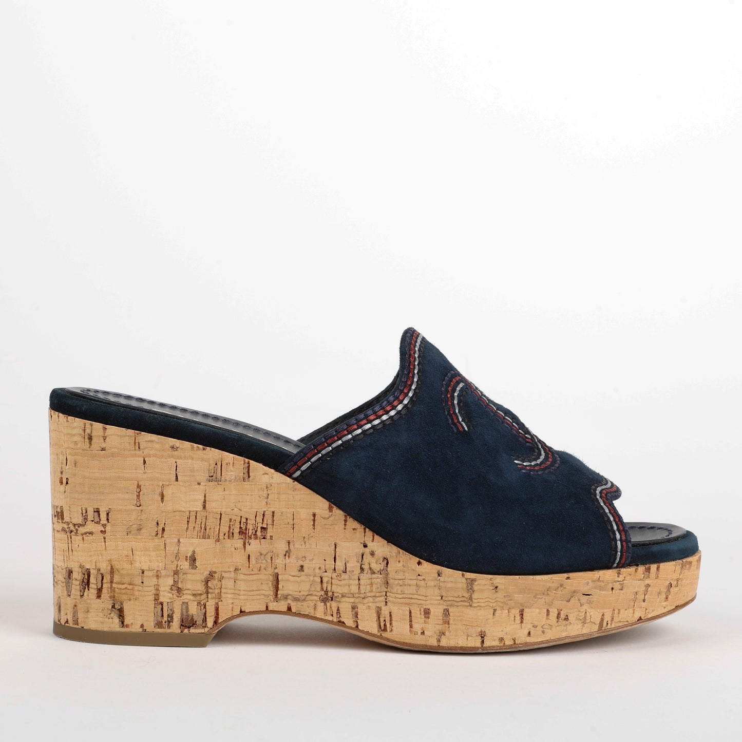 Cork Platform Wedges Suede, Navy