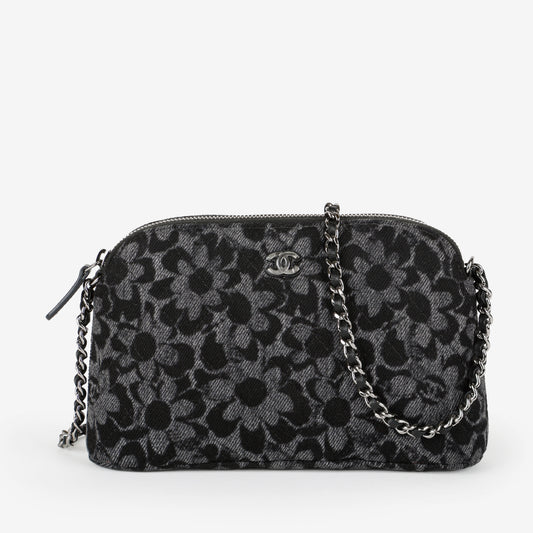 CC Dome Zip Clutch on Chain, Black Denim