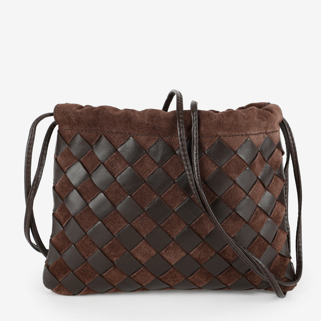 Mini Drawstring Crossbody, Brown Calfskin/Suede