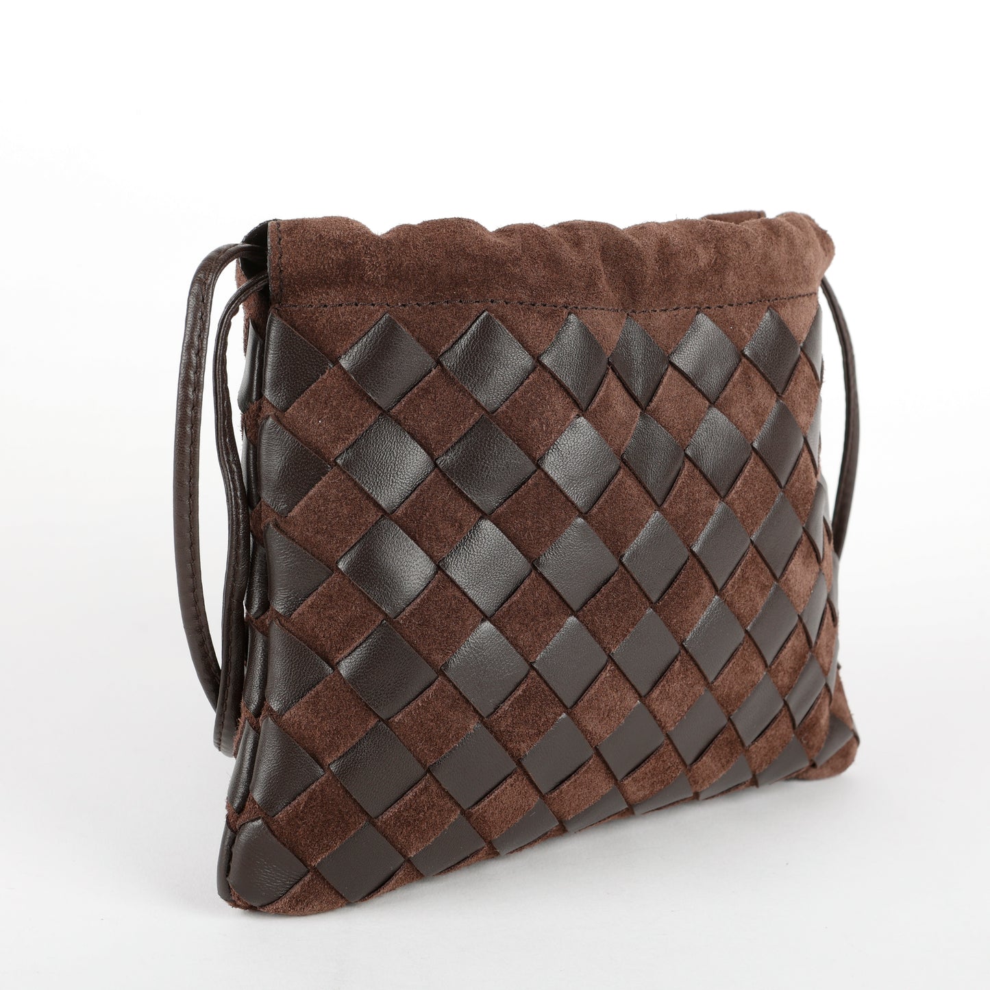 Mini Drawstring Crossbody, Brown Calfskin/Suede