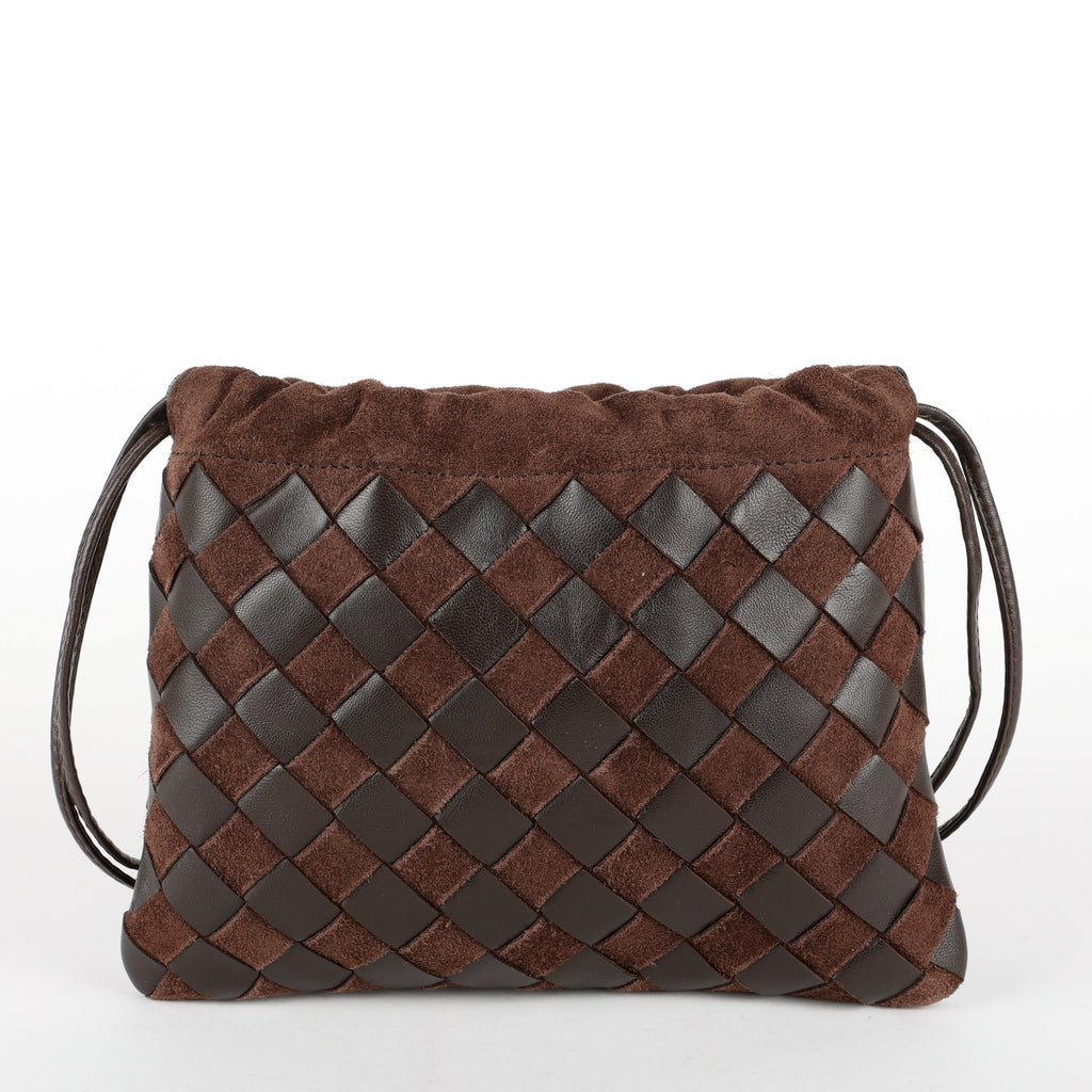 Mini Drawstring Crossbody, Brown Calfskin/Suede