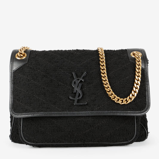 Medium Niki Chain Bag, Black Tweed
