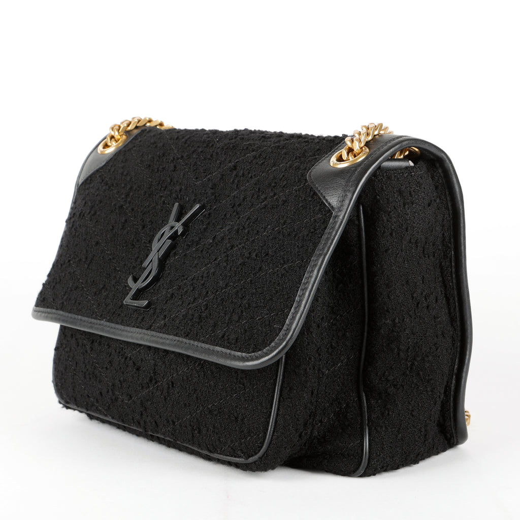 Medium Niki Chain Bag, Black Tweed