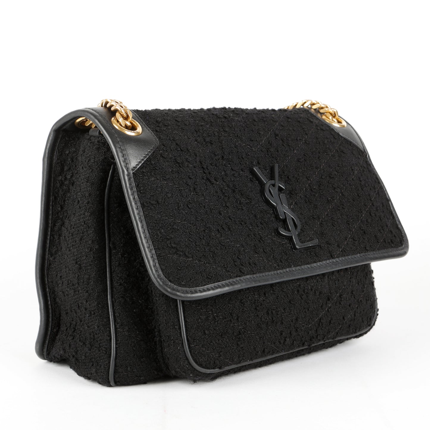Medium Niki Chain Bag, Black Tweed
