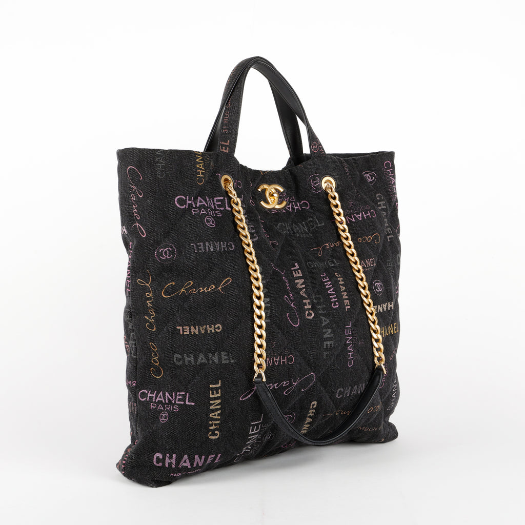 Maxi Denim Mood Shopping Tote, Black Denim