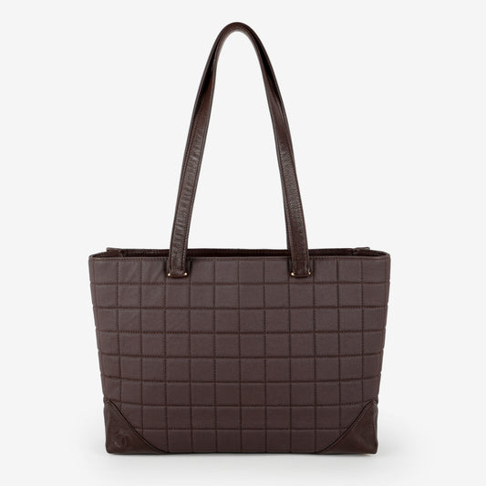 Vintage Chocolate Bar Tote, Brown Canvas/Lambskin
