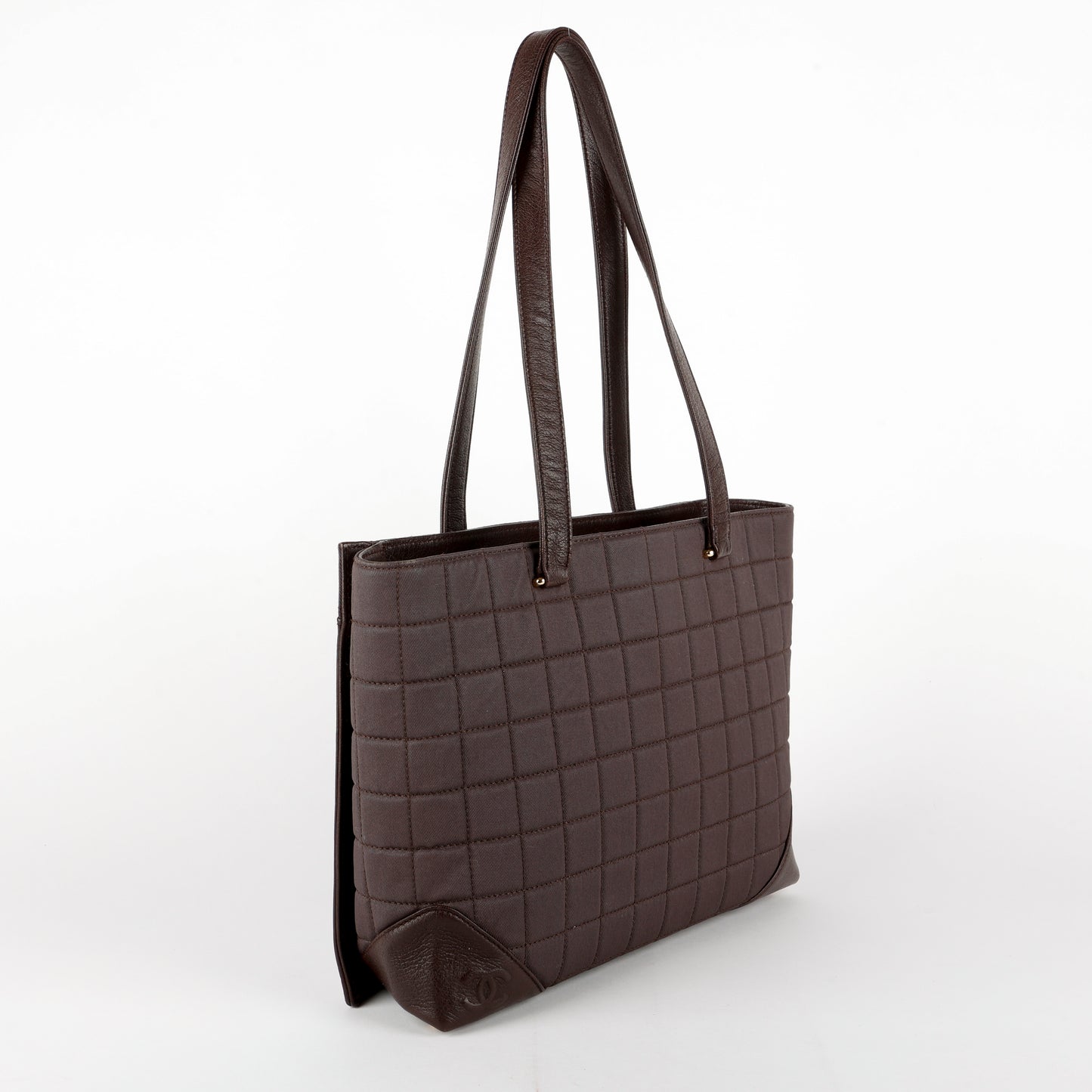 Vintage Chocolate Bar Tote, Brown Canvas/Lambskin