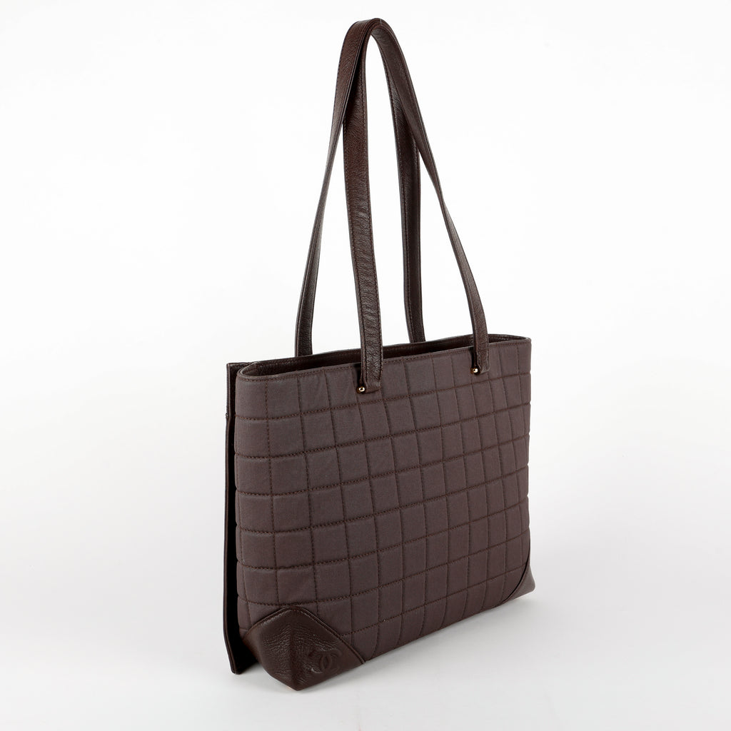 Vintage Chocolate Bar Tote, Brown Canvas/Lambskin