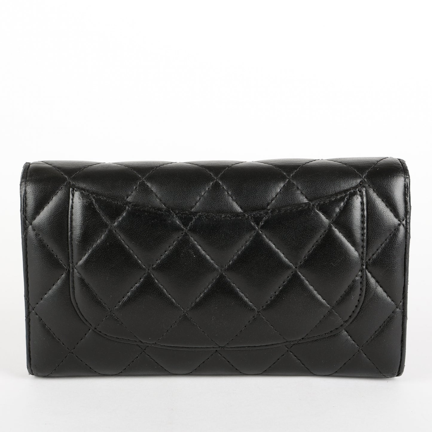Trifold Lambskin Long Wallet, Black