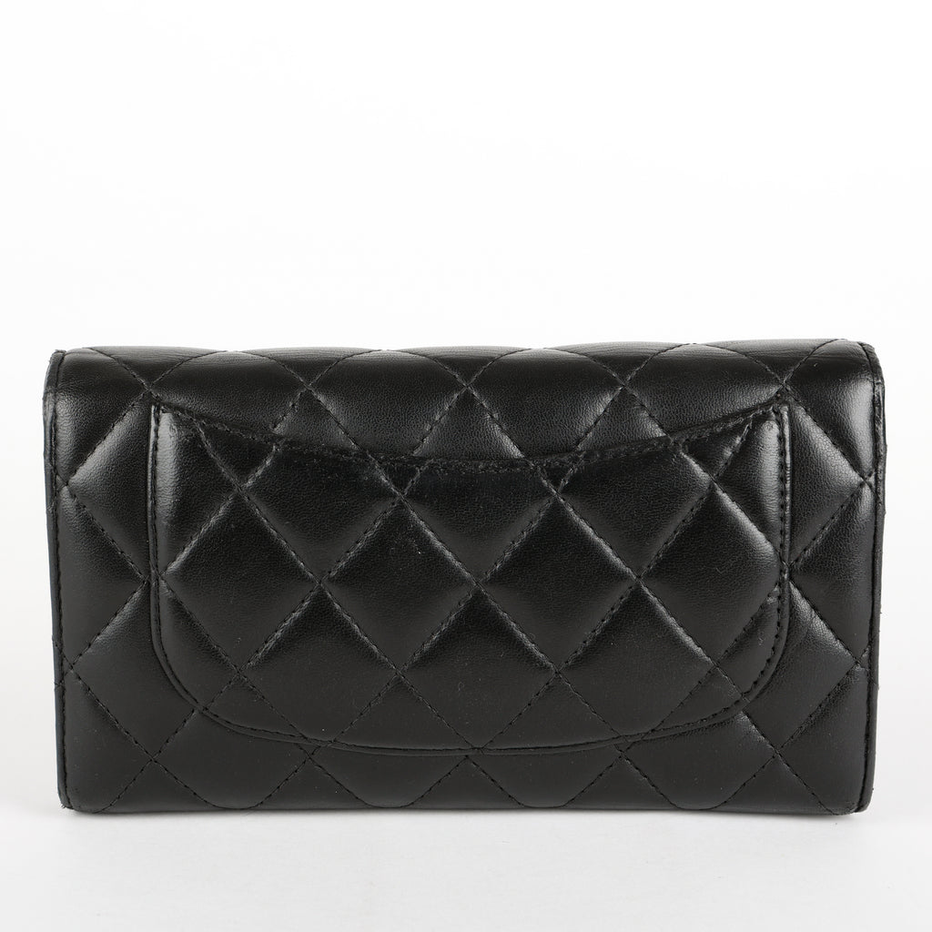 Trifold Lambskin Long Wallet, Black