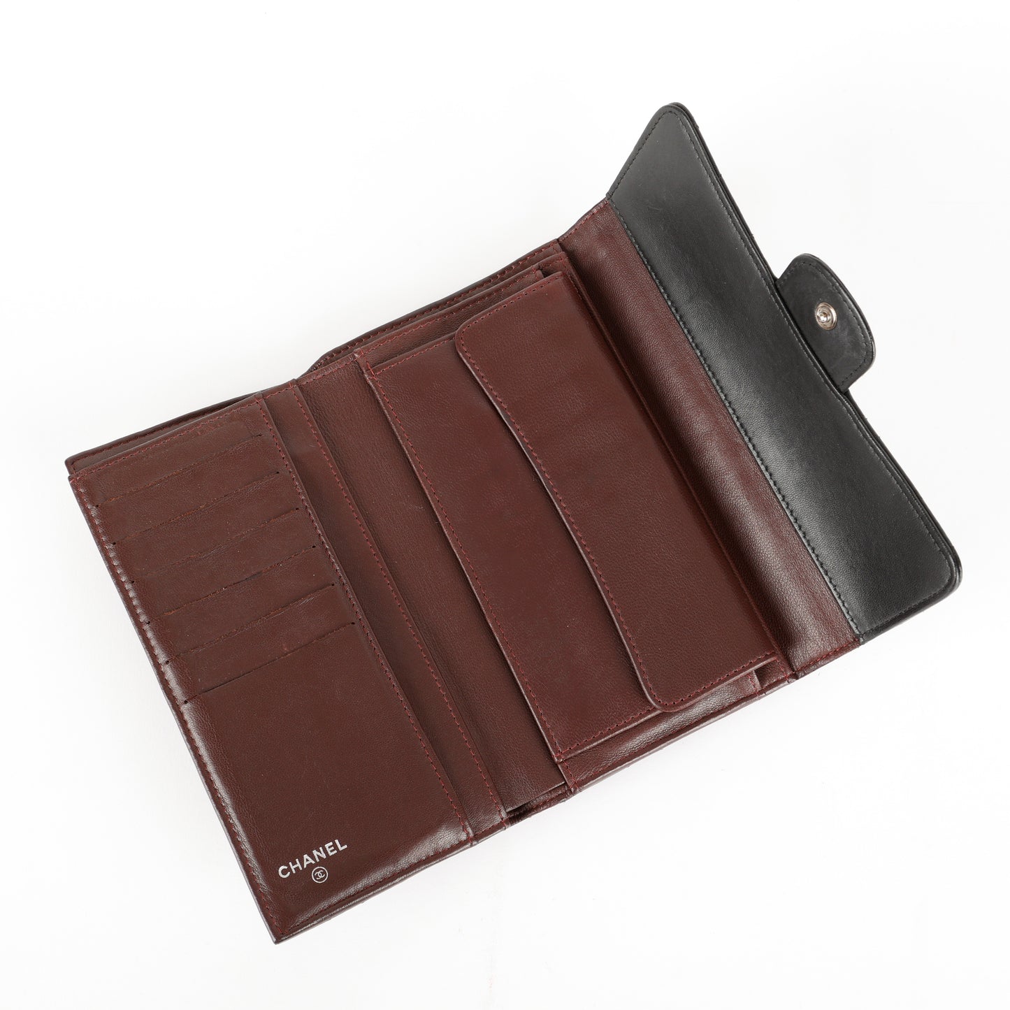 Trifold Lambskin Long Wallet, Black