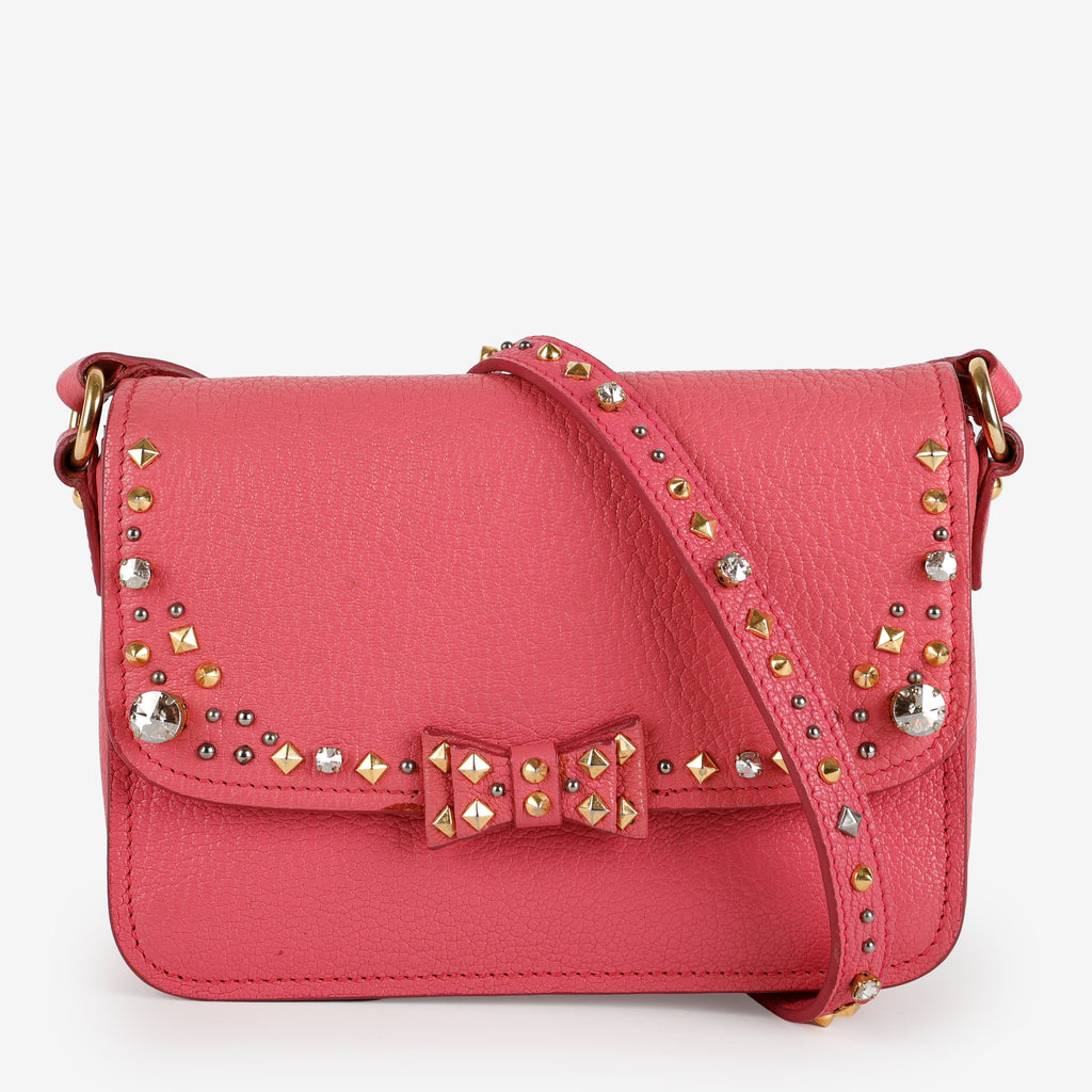 Studded Madras Crystal Crossbody, Fuchsia