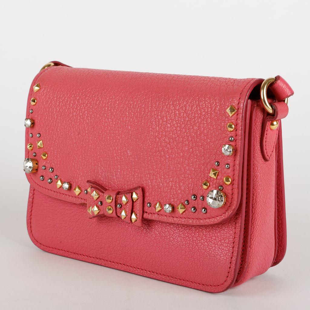 Studded Madras Crystal Crossbody, Fuchsia
