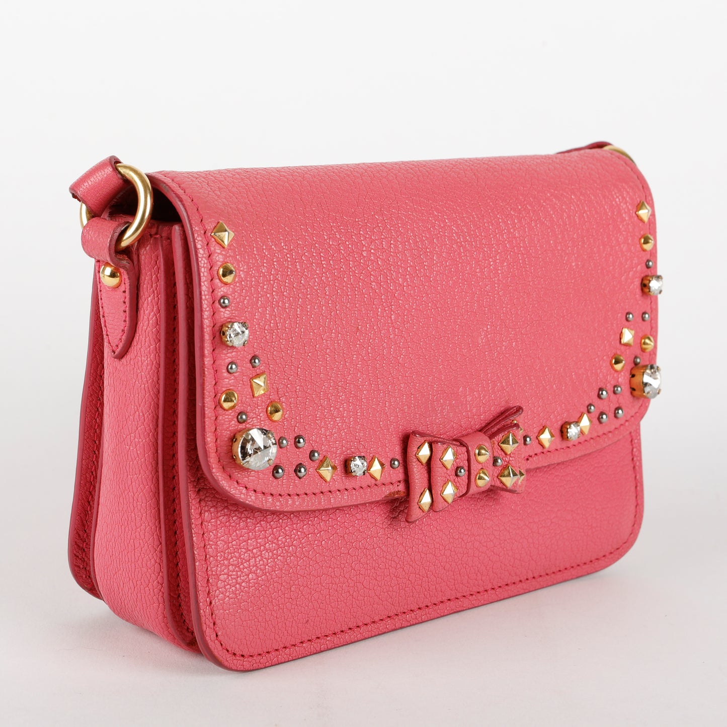 Studded Madras Crystal Crossbody, Fuchsia