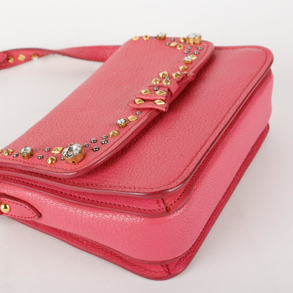 Studded Madras Crystal Crossbody, Fuchsia