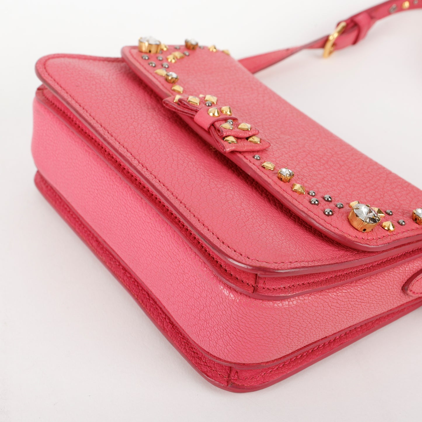 Studded Madras Crystal Crossbody, Fuchsia