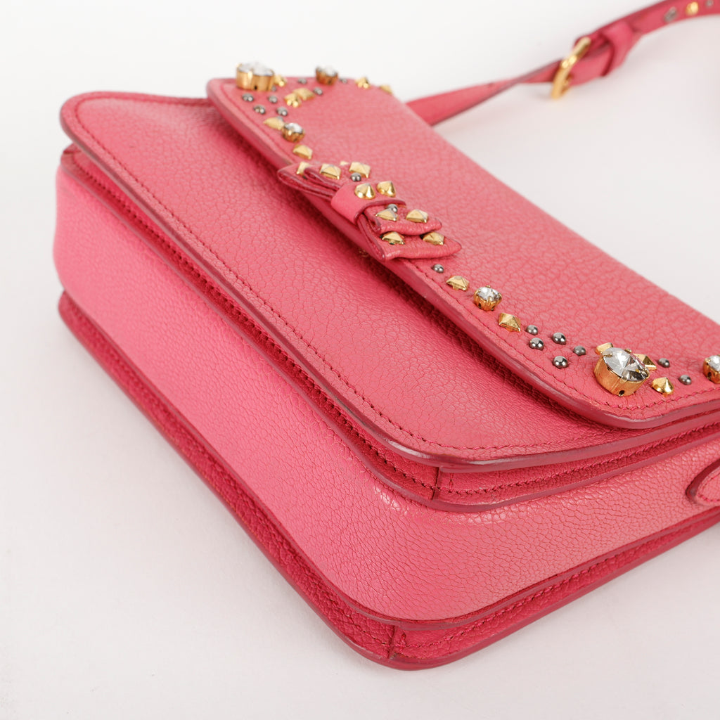 Studded Madras Crystal Crossbody, Fuchsia