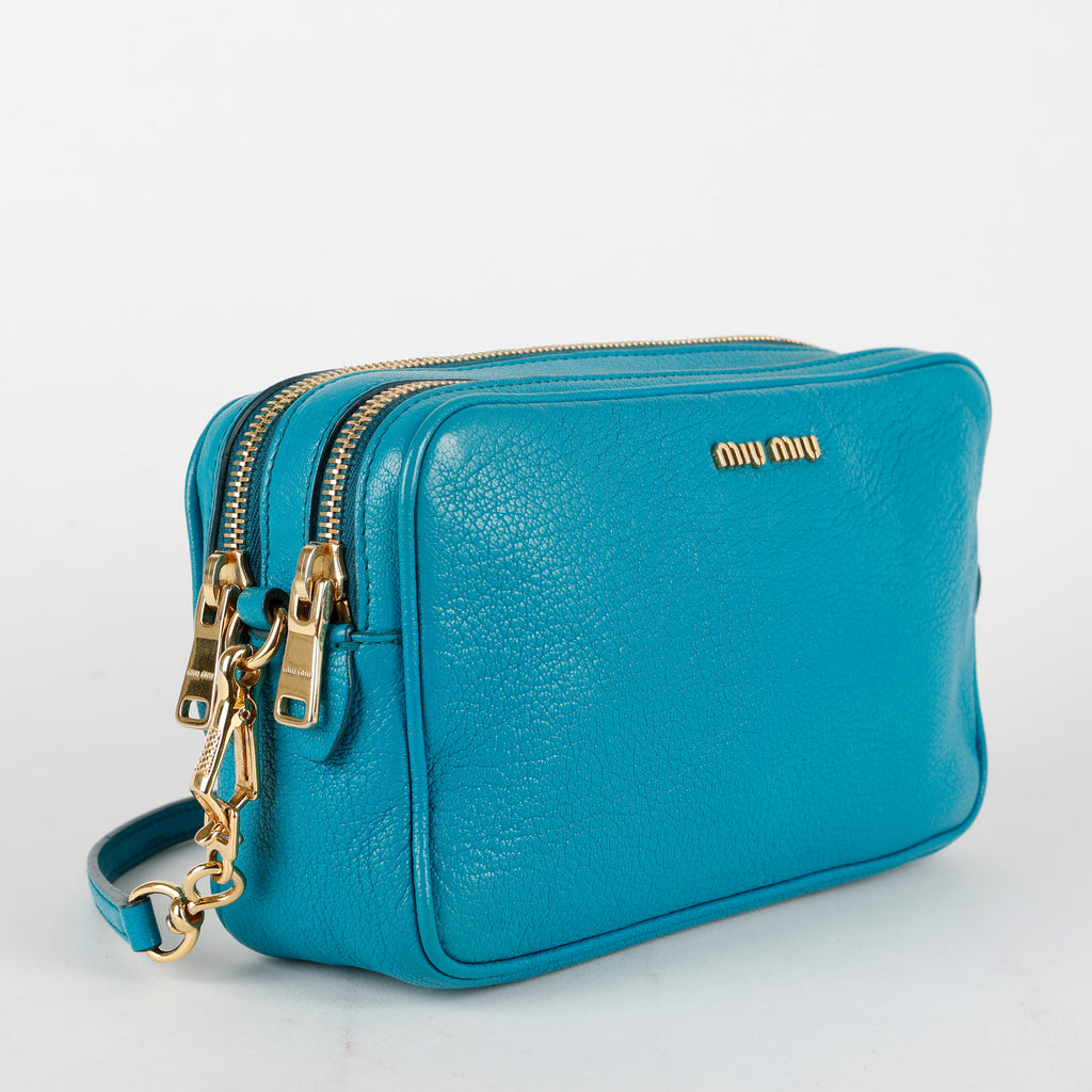Double Zip Camera Bag, Blue Goatskin GHW