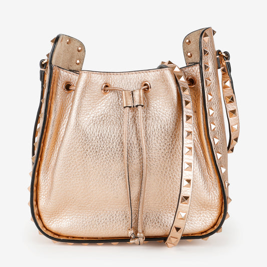Rockstud Bucket Bag, Rose Gold Calfskin