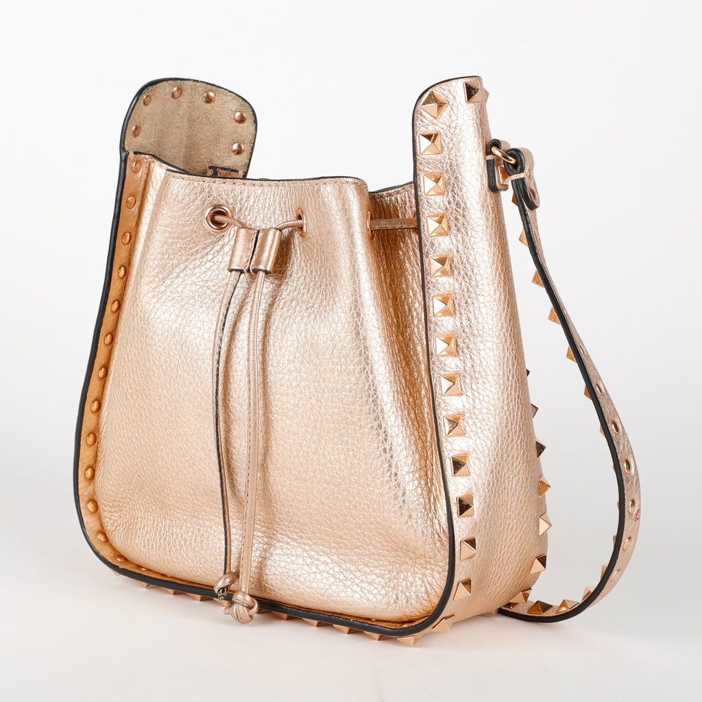 Rockstud Bucket Bag, Rose Gold Calfskin