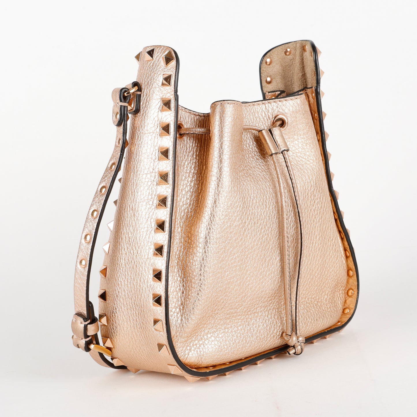 Rockstud Bucket Bag, Rose Gold Calfskin