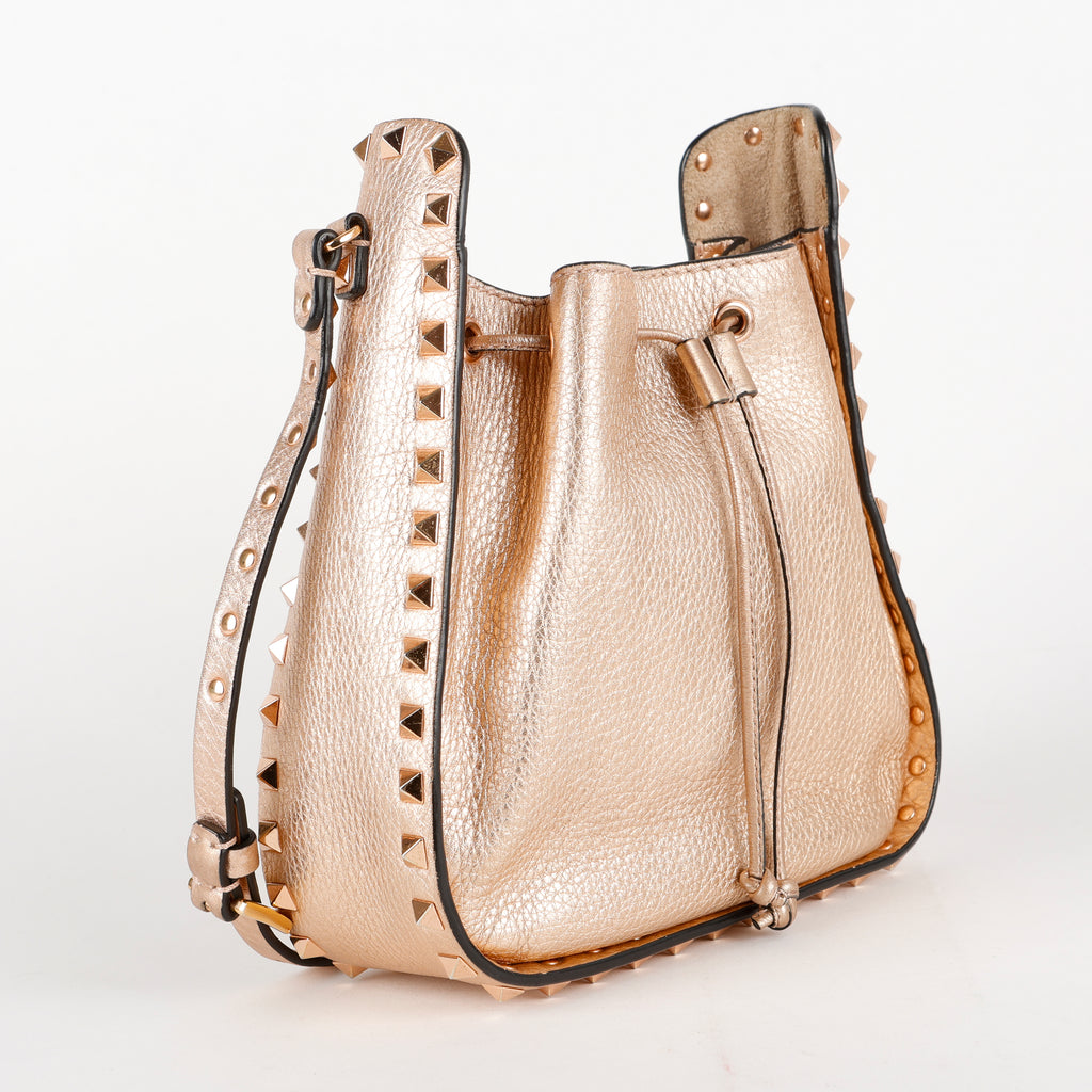 Rockstud Bucket Bag, Rose Gold Calfskin