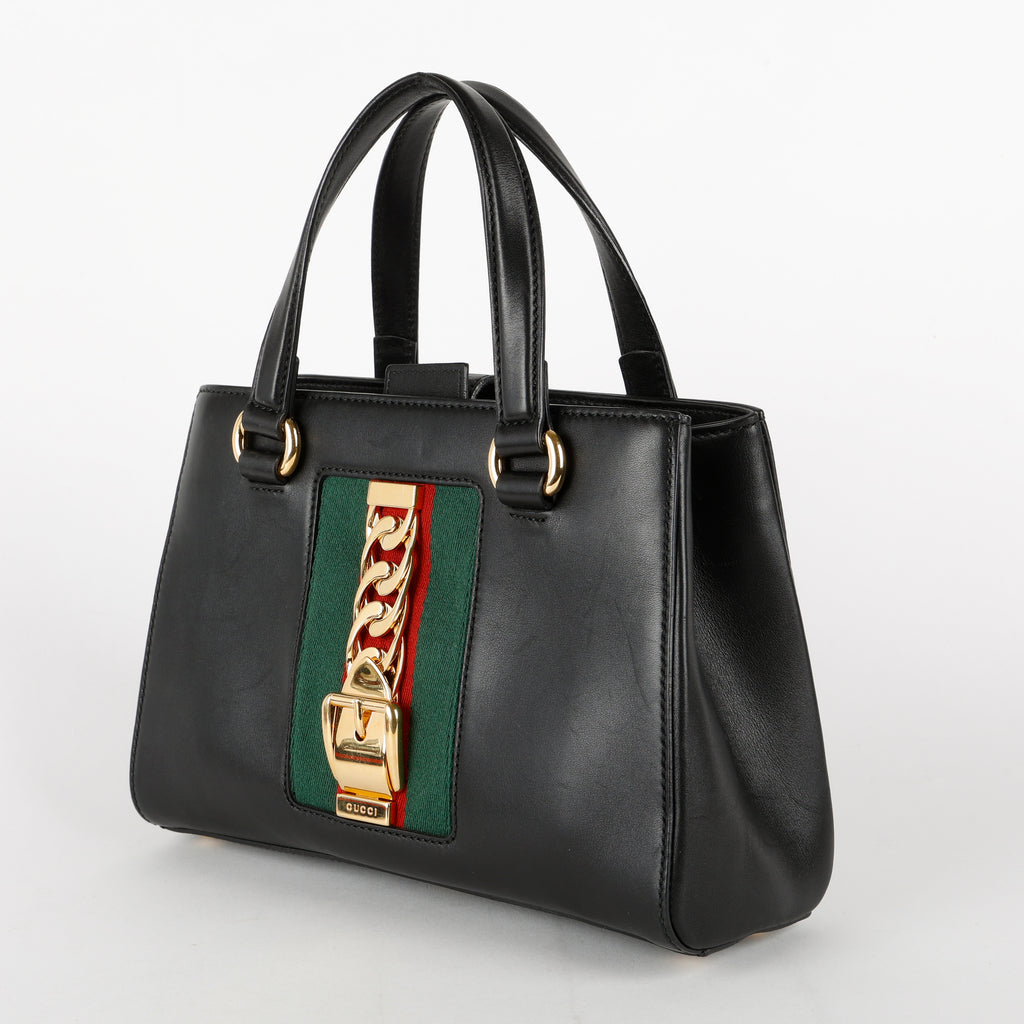 Small  Sylvie Tote, Black Calfskin