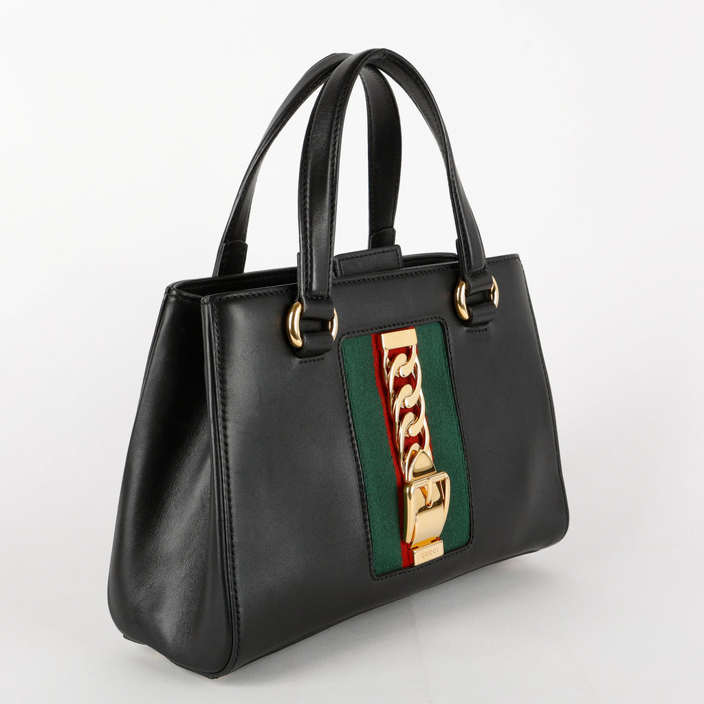 Small  Sylvie Tote, Black Calfskin